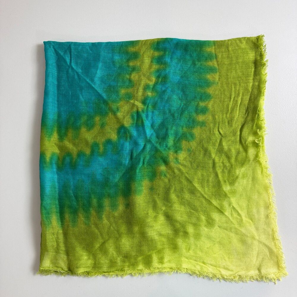Chico's Women's Tie Dye Square Scarf Blue Yellow Green